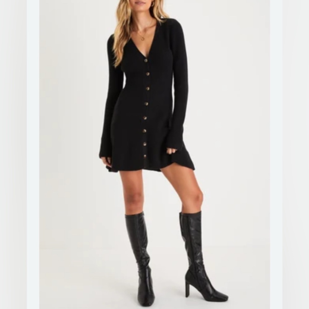 Zenana Outfitters Long Black Metal Button Front Witchy Cardigan Dress Sz XL